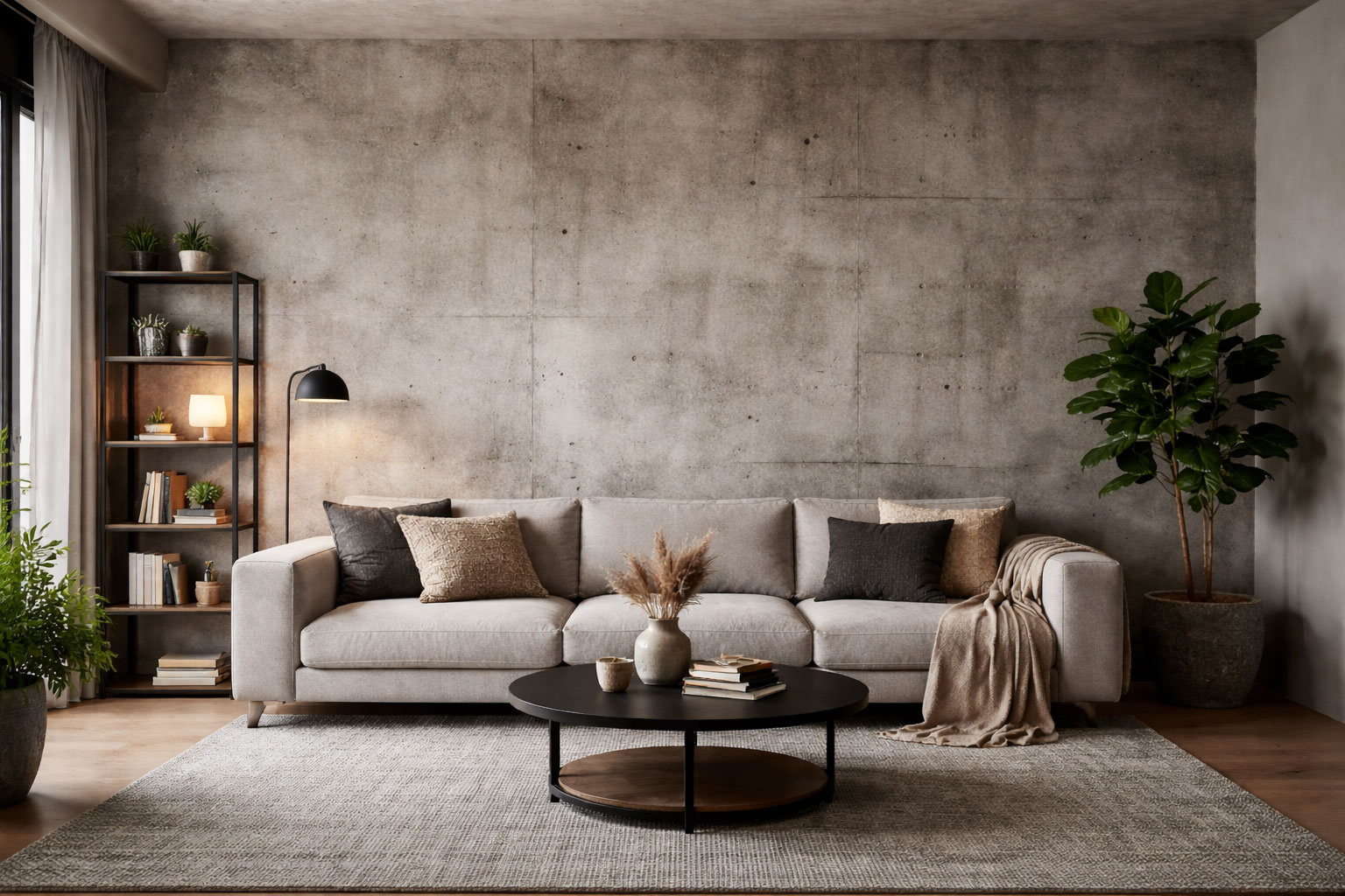 Espacio-residencial-de-estilo-industrial-con-pared-de-hormigon